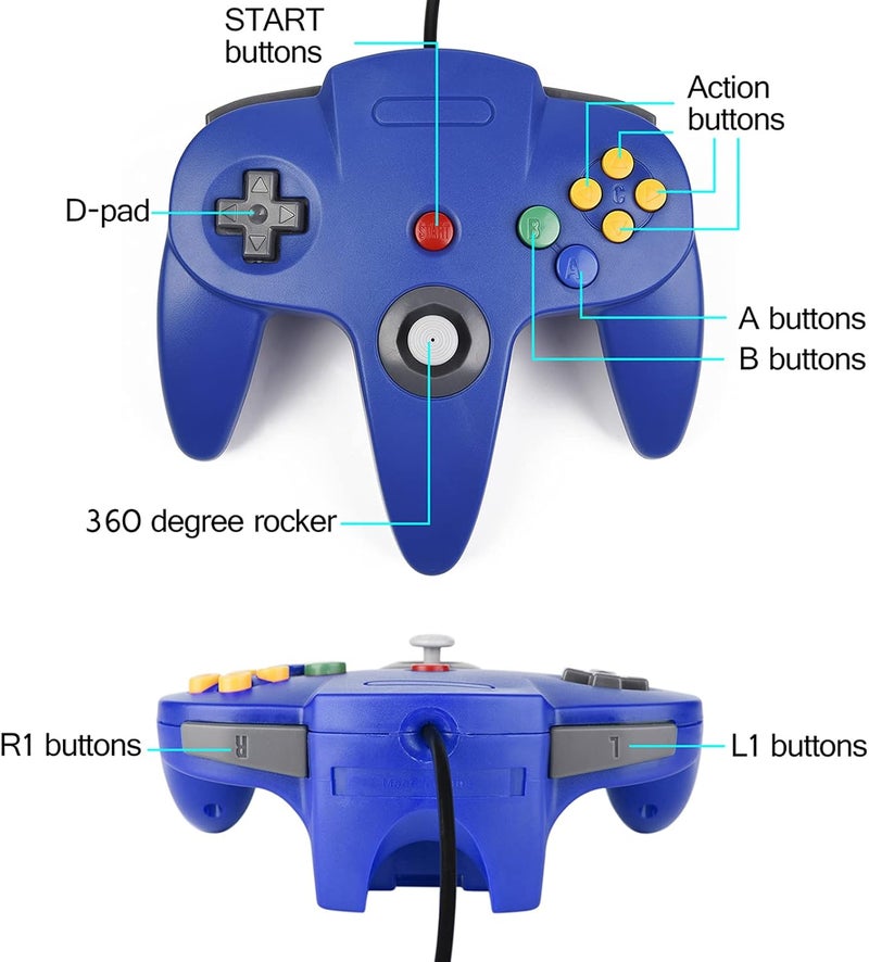 miadore 4 Pack Classic N64 Controller, Wired N64 Controllers with Upgraded Joystick (Non PC USB Version)(Red/Blue/Clear Green/Clear Blue) - Image 3